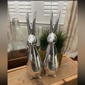 EASTER SHINY  SILVER BUNNIES SET OF 2